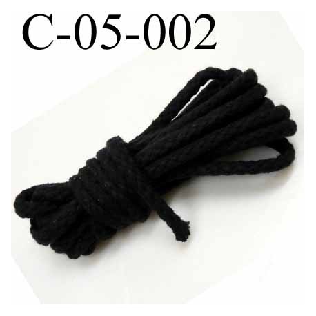 cordon en coton couleur noir diamètre 5 mm vendu au mètre