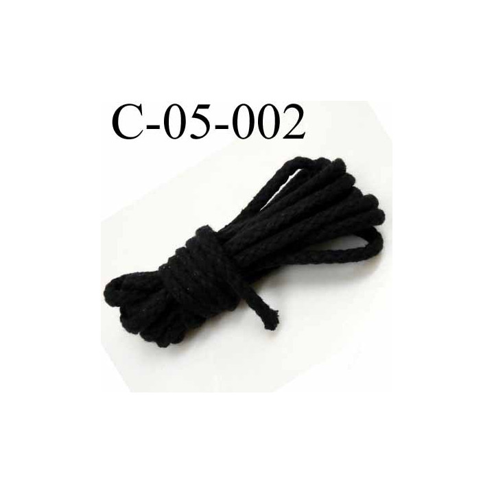 cordon 100 %  en coton couleur noir diamètre 5 mm prix au mètre
