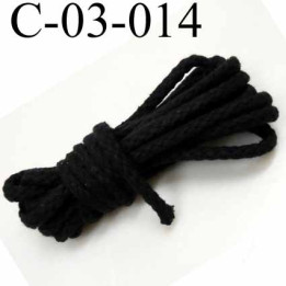 cordon en coton très solide superbe souple et doux couleur noir diamètre 3 mm  prix au mètre