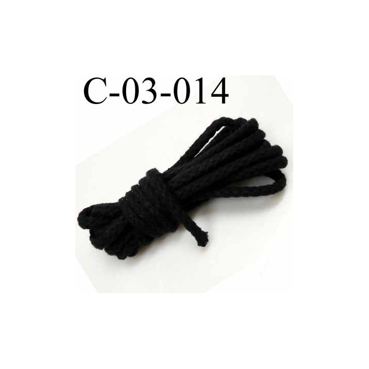 cordon en coton très solide superbe souple et doux couleur noir diamètre 3 mm  prix au mètre