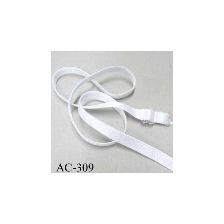 bretelle réglable de soutien gorge  longueur 48 cm largeur 8 mm blanc brillant prix à l'unité boucle anneau transparent