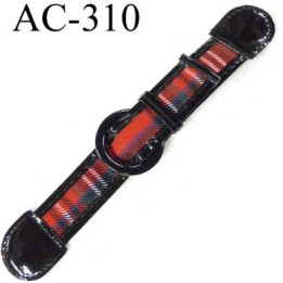 brandebourg simili cuir couleur noir et rouge boucle plastique et  métal longueur 20 cm prix à l'unité composé des 2 éléments