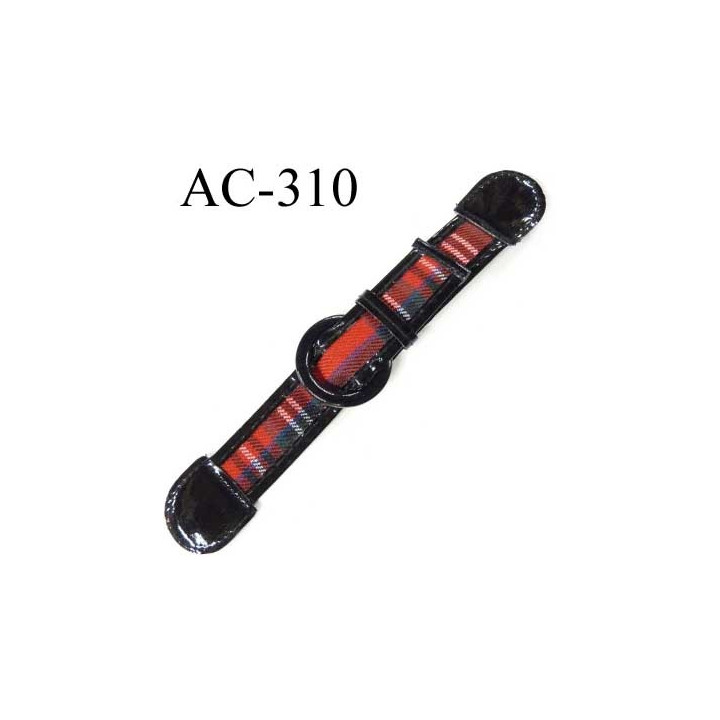 brandebourg simili cuir couleur noir et rouge boucle plastique et  métal longueur 20 cm prix à l'unité composé des 2 éléments