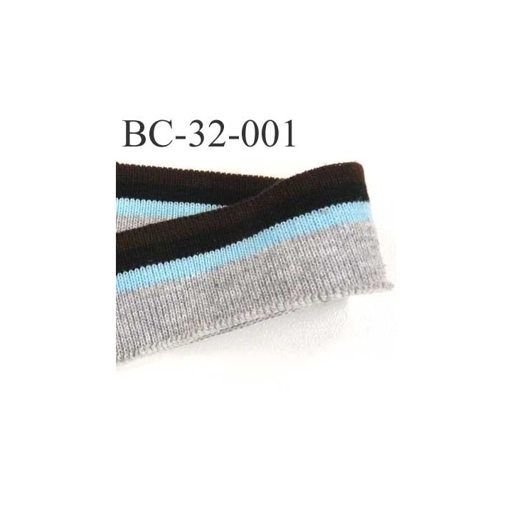 Bord côte jersey synthétique largeur 32 mm longueur 1 mètre couleur marron noir bleu et gris prix au mètre