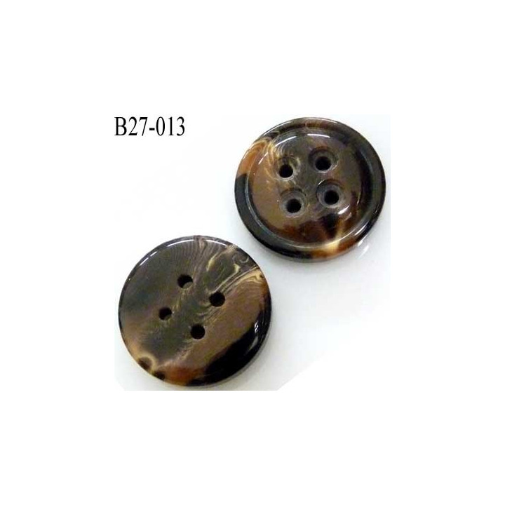 bouton 27 mm en pvc 4 trous couleur marron et beige marbré superbe assez épais épaisseur 8 mm diamètre 27 millimètres