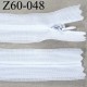 fermeture zip à glissière invisible blanche longueur 60 cm largeur 2.5 cm couleur blanc non séparable largeur de glissière 4 mm
