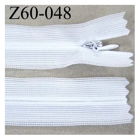 fermeture zip à glissière invisible blanche longueur 60 cm largeur 2.5 cm couleur blanc non séparable largeur de glissière 4 mm