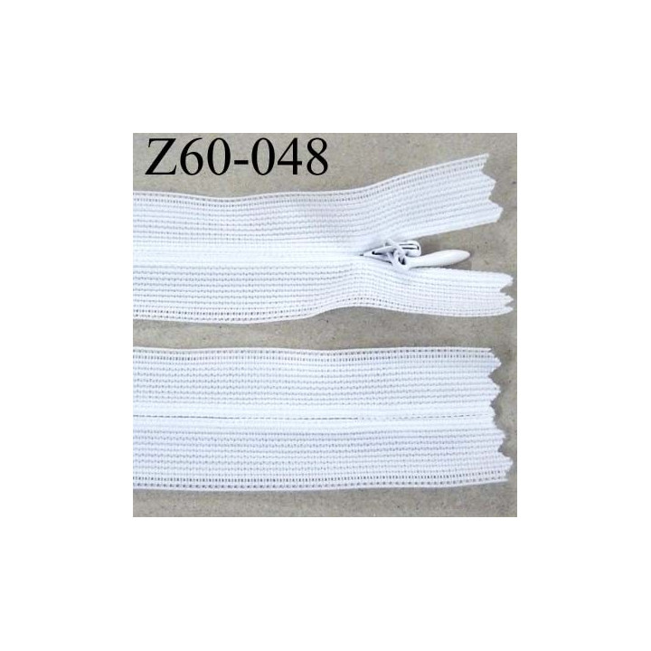 fermeture zip à glissière invisible blanche longueur 60 cm largeur 2.5 cm couleur blanc non séparable largeur de glissière 4 mm