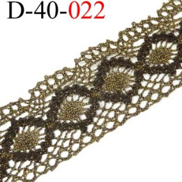 dentelle crochet style ancien  en coton et synthétique largeur 40 mm couleur noir et vieille or doré prix au mètre 