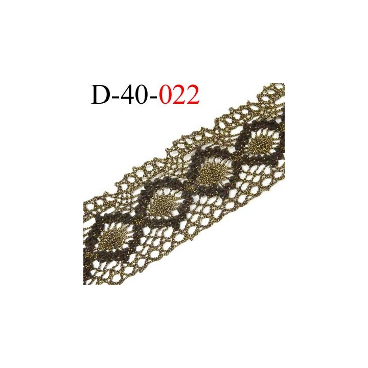 dentelle crochet style ancien  en coton et synthétique largeur 40 mm couleur noir et vieille or doré prix au mètre 