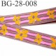 galon ruban sangle fine épaisseur 1 mm couleur vieux rose liseret vert fleur orange et rose superbe largeur 28 mm prix au mètre 