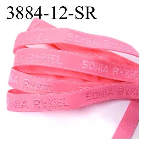 élastique de marque sonia rykiel inscription en surpiquage couleur rose largeur 12 mm vendue au mètre