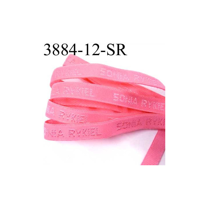 Elastique de marque sonia rykiel inscription en surpiquage couleur rose corail largeur 12 mm prix au mètre