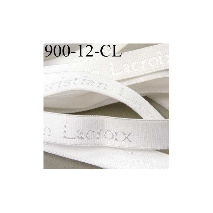 Elastique de marque Christian Lacroix inscription en surpiquage couleur blanc largeur 12 mm prix au mètre