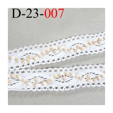 dentelle crochet ancienne 100% coton largeur 23 mm couleur blanc avec perles crème ou sable prix au mètre