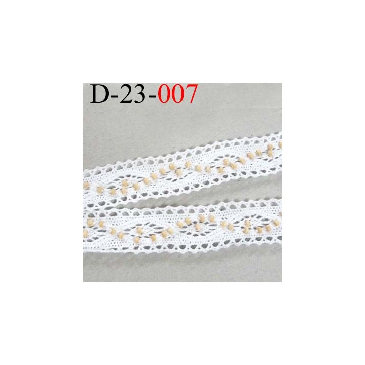 dentelle crochet ancienne 100% coton largeur 23 mm couleur blanc avec perles crème ou sable prix au mètre