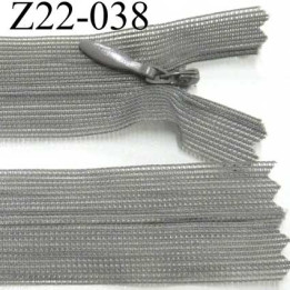 fermeture zip à glissière invisible  longueur 22 cm largeur 2.5 cm couleur gris non séparable glissière 4 mm