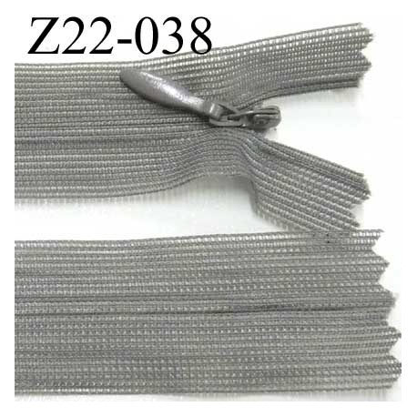 fermeture zip à glissière invisible longueur 22 cm largeur 2.5 cm couleur gris non séparable glissière 4 mm