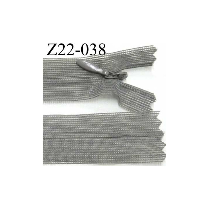 fermeture zip à glissière invisible  longueur 22 cm largeur 2.5 cm couleur gris non séparable glissière 4 mm