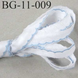 destockage galon  coton couleur blanc liseret bleu attention petit fil sur les bordures à couper largeur 11 mm prix au mètre