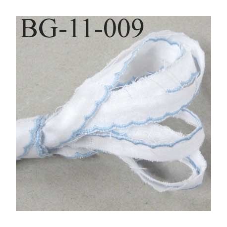 galon broderie 100% coton couleur blanc et liseret bleu largeur 11 mm prix au mètre