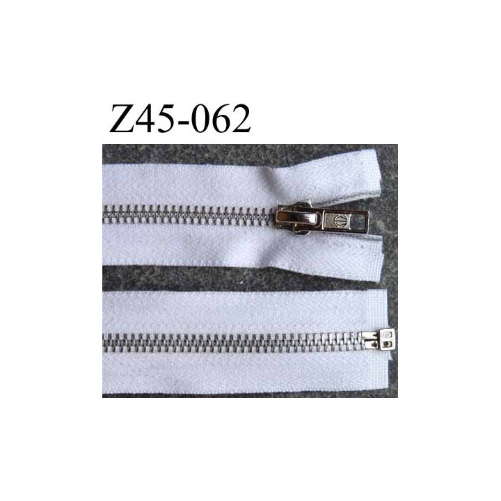 fermeture zip glissière longueur 45 cm couleur blanc  séparable largeur 3.2 cm glissière métal alu largeur de la glissière  6 mm