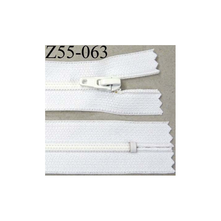 fermeture zip à glissière longueur 55 cm couleur blanc non séparable largeur 2.5 cm glissière nylon largeur 4 mm