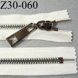 fermeture zip à glissière en métal chromé longueur 30 cm couleur écru non séparable  largeur 3.6 cm zip glissière largeur 8 mm