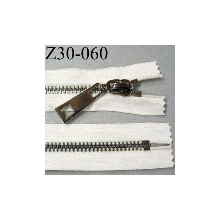 fermeture zip à glissière en métal chromé longueur 30 cm couleur écru non séparable  largeur 3.6 cm zip glissière largeur 8 mm