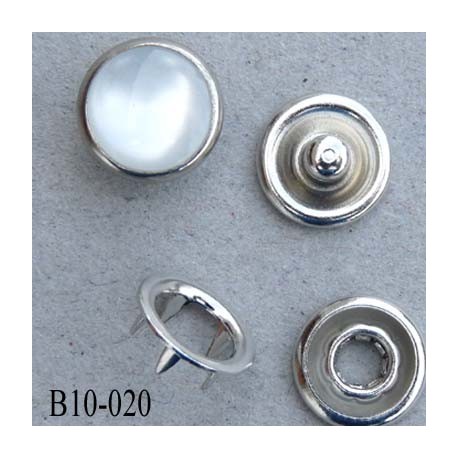bouton pression à griffe métal chromé couleur façon nacre cristal 5 griffes diamètre 10 mm ensemble de 4 pièces par bouton