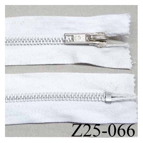 DESTOCKAGE fermeture zip à glissière en coton longueur 25 cm couleur blanc non séparable largeur 3 cm glissière métal alu