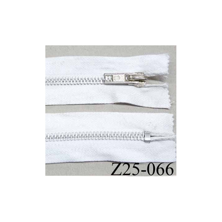 DESTOCKAGE fermeture zip à glissière en coton  longueur 25 cm couleur blanc non séparable largeur 3 cm glissière métal alu