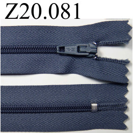 fermeture éclair longueur 20 cm couleur bleu  non séparable zip nylon largeur 2,5 cm
