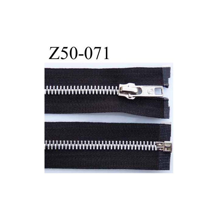 fermeture zip à glissière longueur 50 cm largeur 3 cm couleur noir séparable et glissière métal  largeur 6 mm