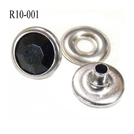 Rivet Strass à facette couleur noir et chromé diamètre 10 mm prix pour un rivets et une rondelle