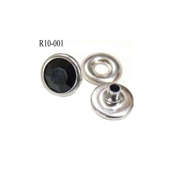 Rivet Strass à facette couleur noir brillant et chromé trop beau diamètre 10 mm prix pour un rivets et une rondelle