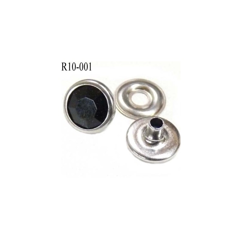 Rivet Strass à facette couleur noir brillant et chromé trop beau diamètre  10 mm prix pour un rivets et une rondelle - mercerie-extra
