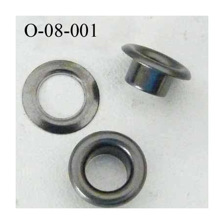 Oeillet en métal couleur acier diamètre extérieur 8 mm diamètre intérieur 4 mm hauteur 4 mm 