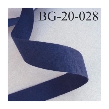 Biais sergé qualité supérieur 100 % coton semi rigide largeur 20 mm couleur bleu marine fabrication française prix au mètre 