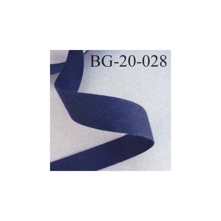 Biais sergé qualité supérieur 100 % coton semi rigide largeur 20 mm couleur bleu marine fabrication française prix au mètre 