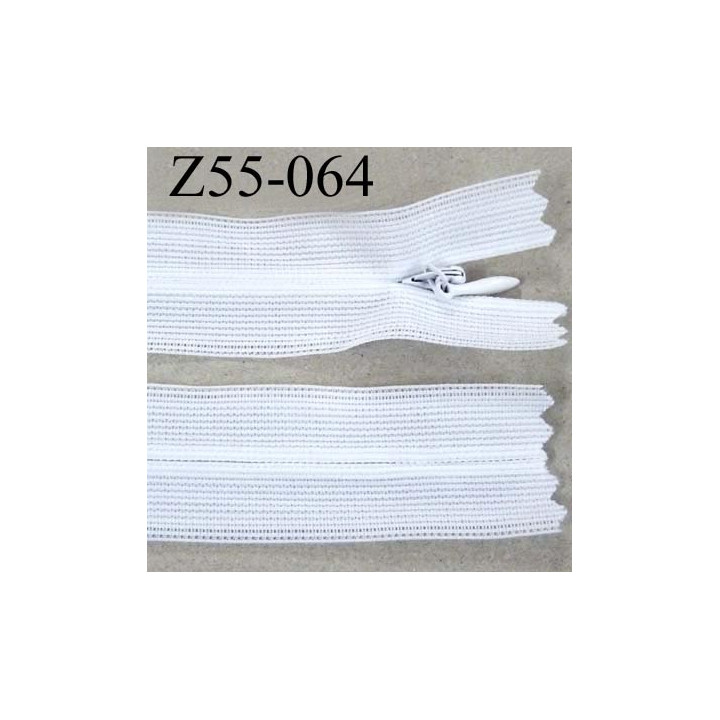 fermeture zip à glissière invisible longueur 55 cm couleur blanc non séparable largeur 2.5 cm glissière nylon largeur  4 mm 