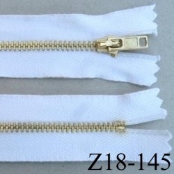 fermeture zip à glissière en coton longueur 18 cm couleur blanc non séparable largeur 3 cm glissière métal doré largeur 4 mm