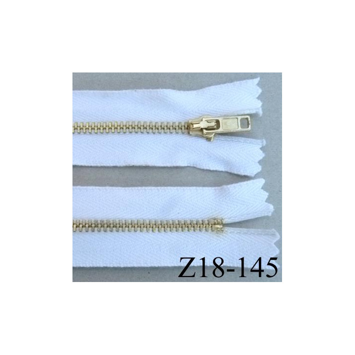 fermeture zip à glissière en coton longueur 18 cm couleur blanc non séparable largeur 3 cm glissière métal doré largeur 4 mm