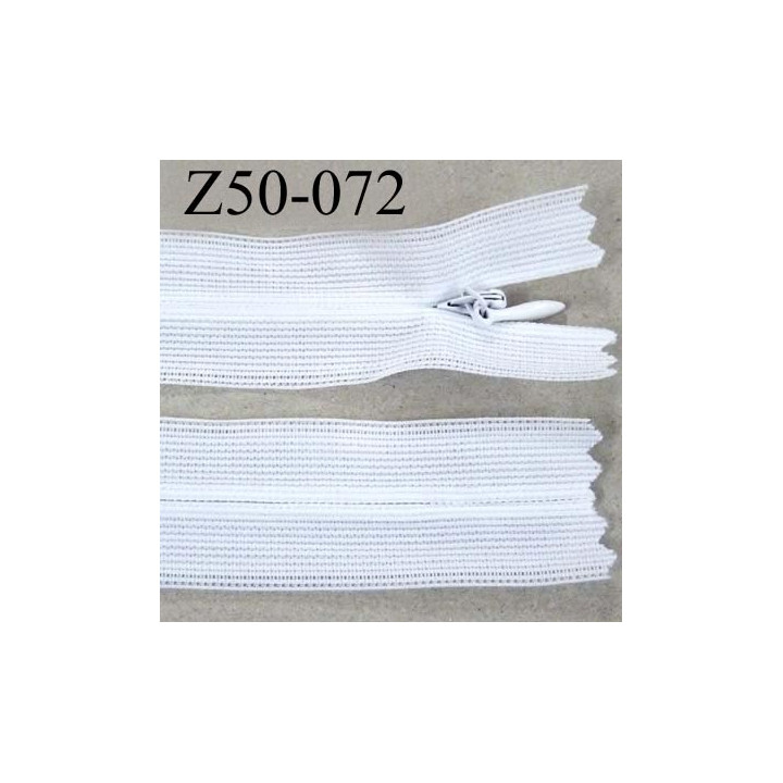 fermeture zip à glissière invisible longueur 50 cm couleur blanc non séparable largeur 2 cm glissière nylon largeur 4 mm