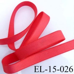 Elastique plat largeur 15 mm couleur rouge sweat brillant superbe très belle qualité haut de gamme prix au mètre