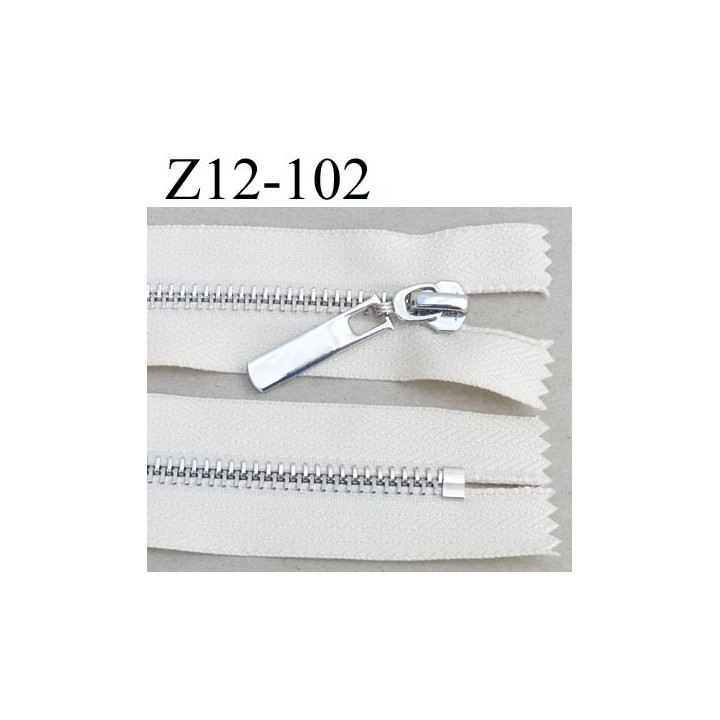 fermeture zip longueur 12 cm couleur écru non séparable largeur 3 cm glissière métal chromé vraiment superbe largeur 6 mm