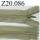 fermeture éclair invisible longueur 20 cm couleur vert kaki non séparable zip nylon largeur 2,5 cm