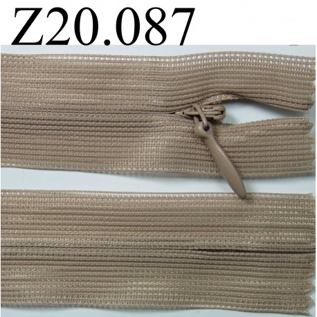 fermeture éclair invisible longueur 20 cm couleur marron non séparable zip nylon largeur 2,5 cm