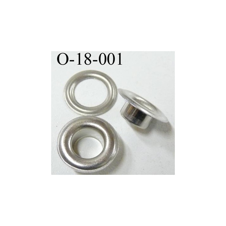 Oeillet en métal couleur acier zingué  diamètre extérieur 18 mm diamètre intérieur 9 mm hauteur 7 mm 