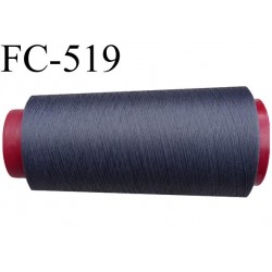Cone de fil mousse polyester  fil n° 160 couleur gris anthracite bleuté cone de 1000 mètres bobiné en France